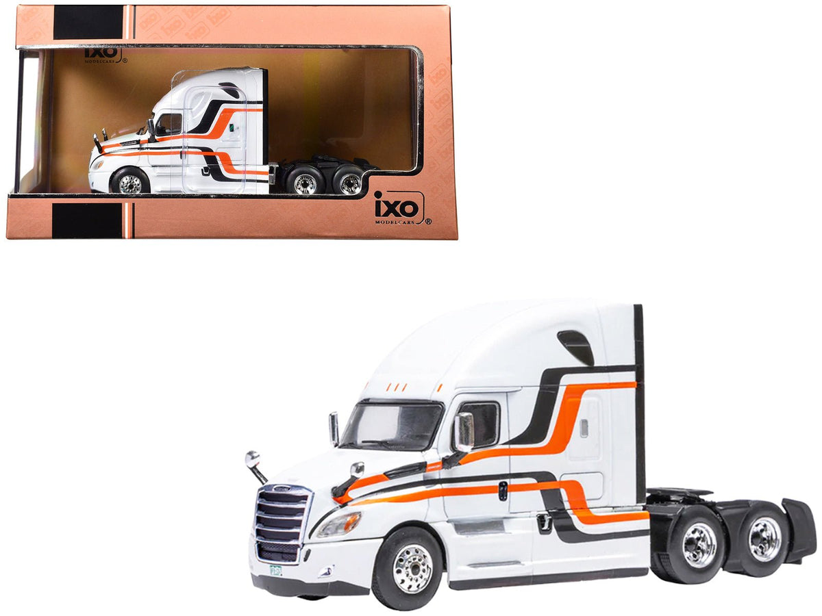 Rapid Vehicles 2018 Freightliner Cascadia Truck Tractor White with Black and Orange Stripes 1/64...