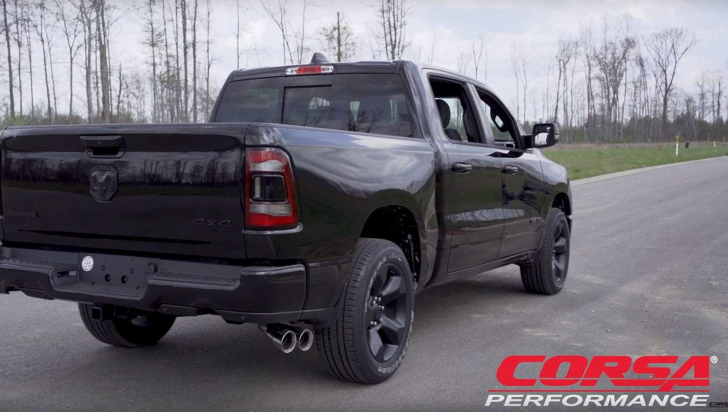 Corsa Sport / 3.0 in Cat-Back SSE 4.0 in Twin Tips | 2019-2024 RAM 1500 5.7L 140, 144, 153WB (21036)