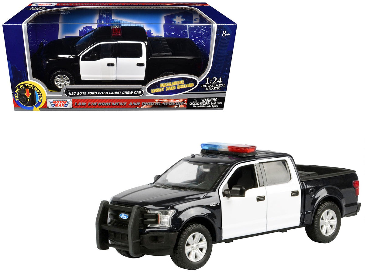 Rapid Vehicles 2019 Ford F-150 Lariat Crew Cab Pickup Truck Black and White with Flashing Light...