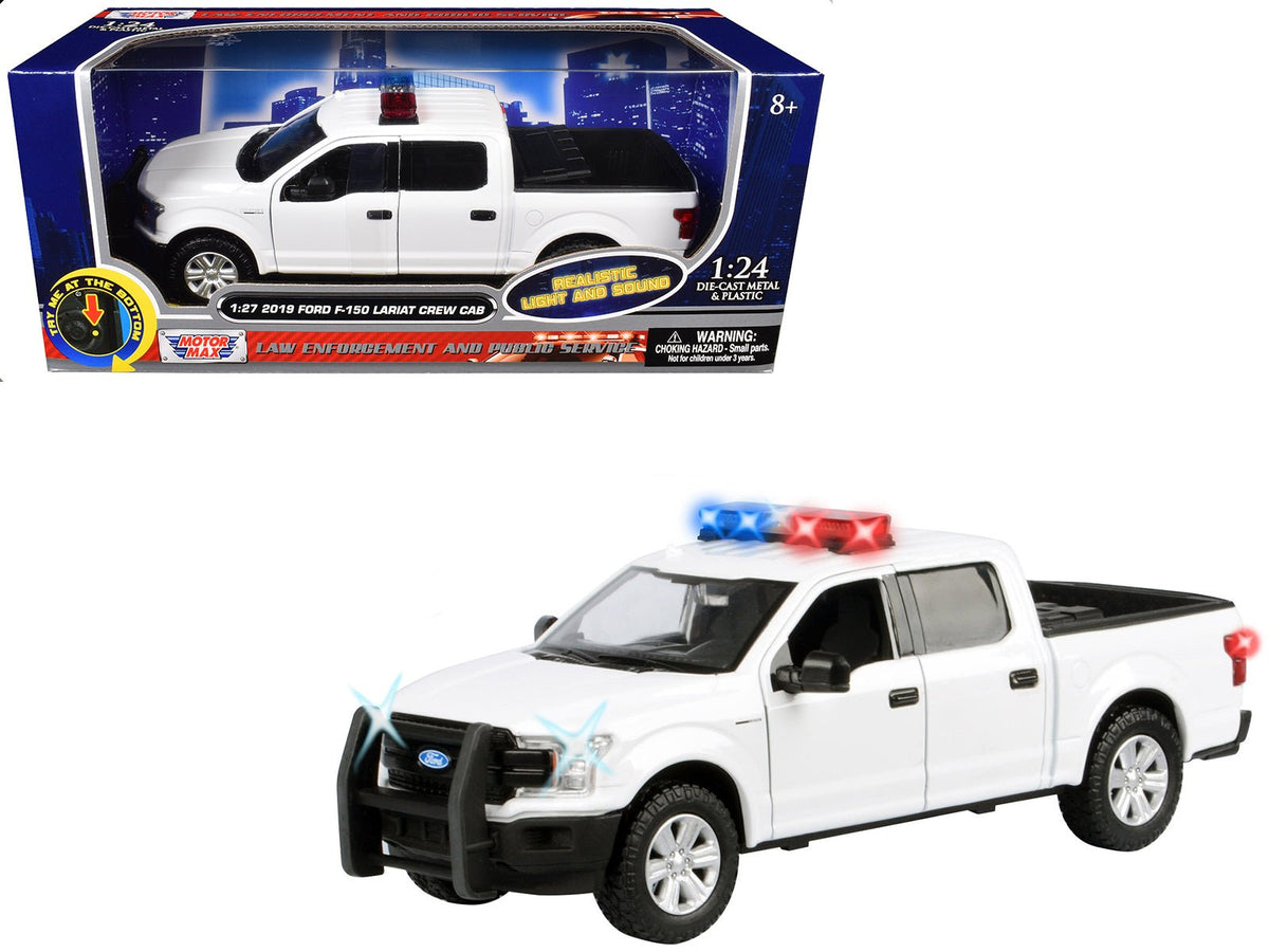 Rapid Vehicles 2019 Ford F-150 Lariat Crew Cab Pickup Truck White with Flashing Light Bar and...