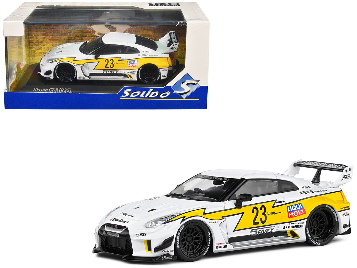 Rapid Vehicles 2019 Nissan GTR35 "LBWK Silhouette" RHD (Right Hand Drive) #23 White with Yellow...