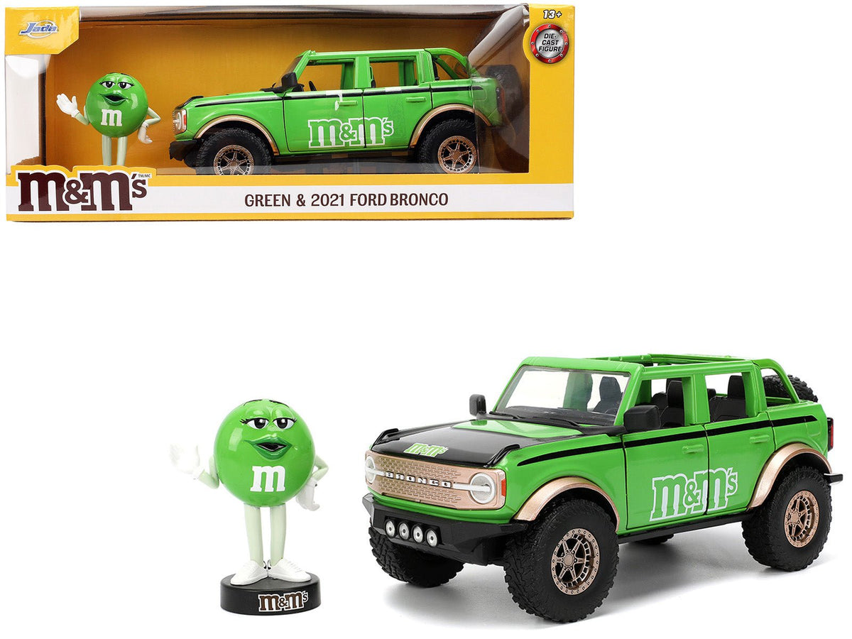 Rapid Vehicles 2021 Ford Bronco Green with Black Stripes and Green M&M's Diecast Figure...