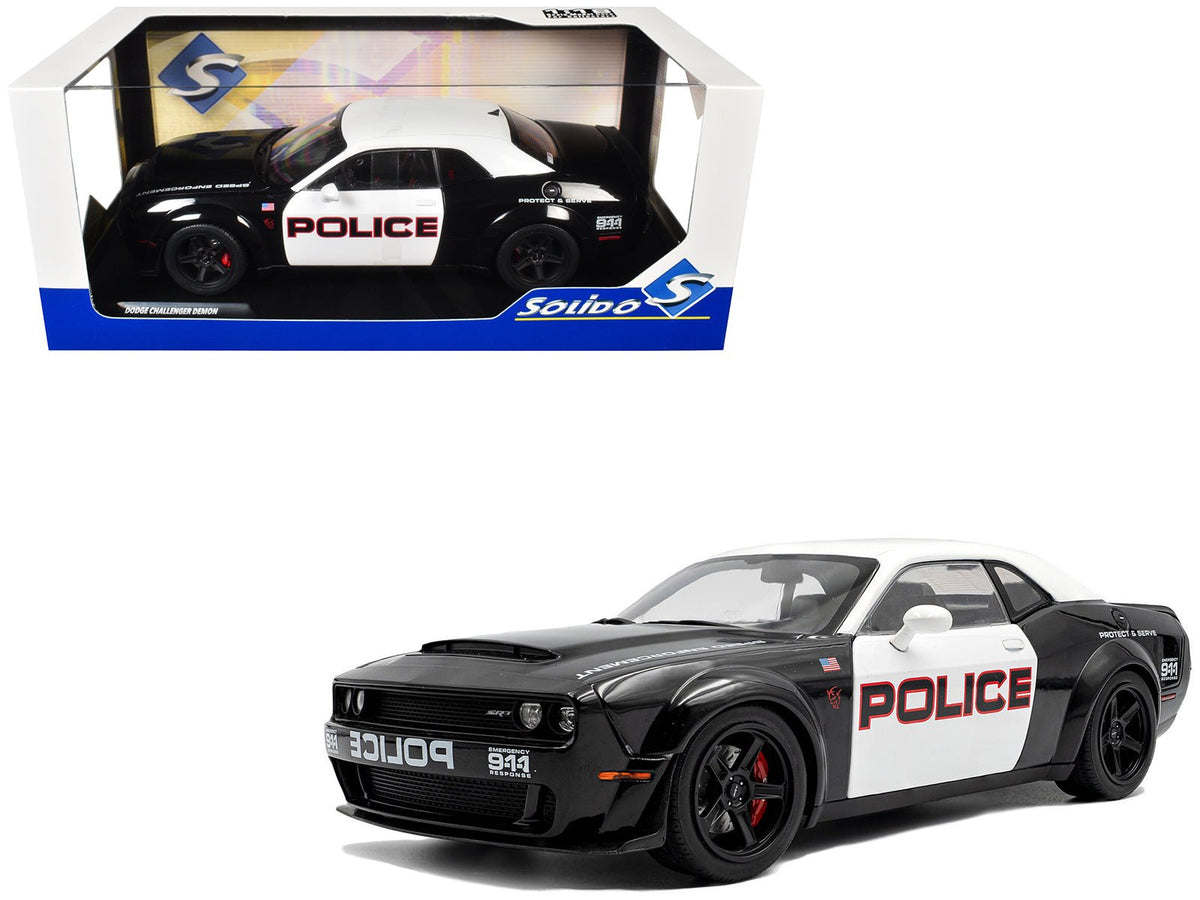 Rapid Vehicles 2023 Dodge Challenger Demon "Police" Black and White 1/18 Diecast Model Car by...