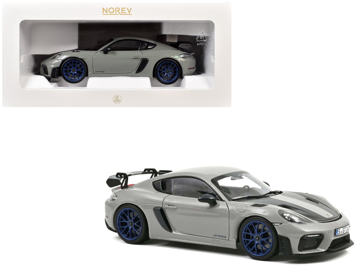 Rapid Vehicles 2023 Porsche Cayman GT4 RS Weissach Pack Chalk Gray with Carbon Hood Stripes 1/18...