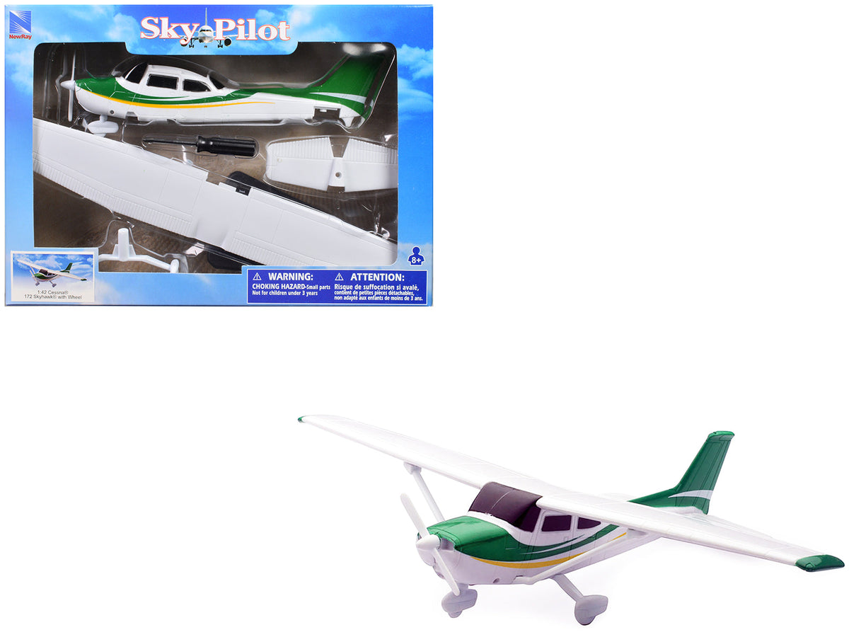 Rapid Vehicles Model Kit Cessna 172 Skyhawk Aircraft White with Green and Yellow Stripes "Sky...