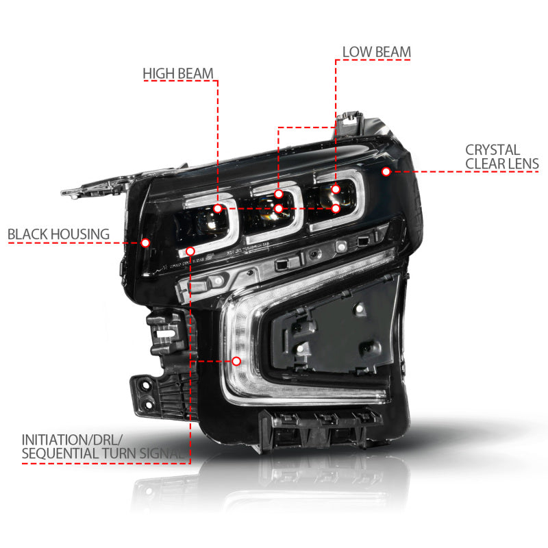 ANZO 21-23 Chevy Tahoe/Suburban LED Light Bar Style Headlights Black w/ Squential DRL (Left Side) 111636X-L