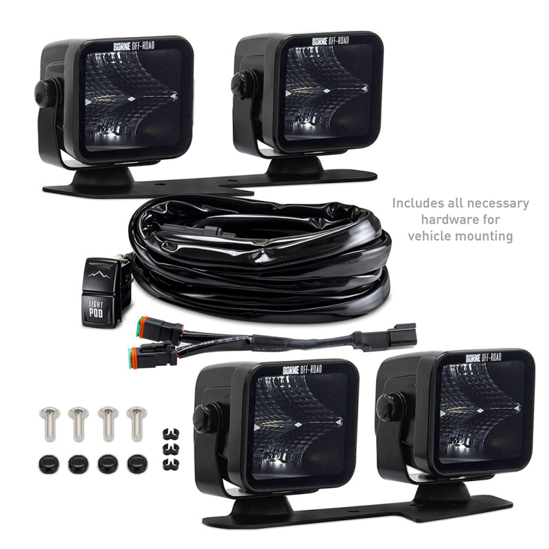 Borne Off-Road 21+ Bronco Light Pods 4pc Ditch 3x3 Flood BNLT-BR-21-DT4F