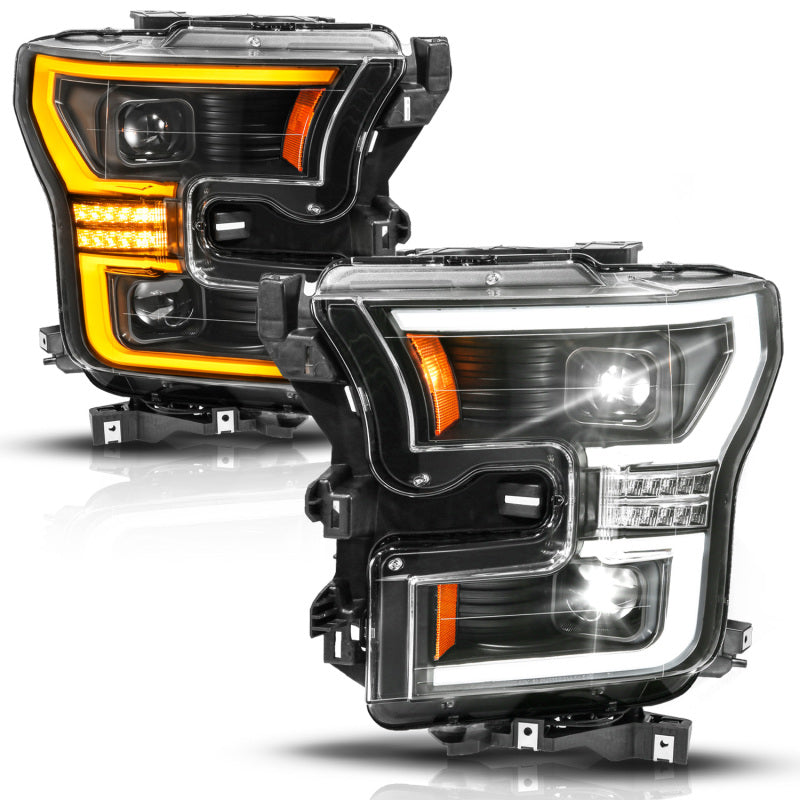 ANZO 15-17 Ford F-150 (Factory Halogen Model ONLY) Full LED Proj Headlights  Init/SeqSig Black- Pair 111630A