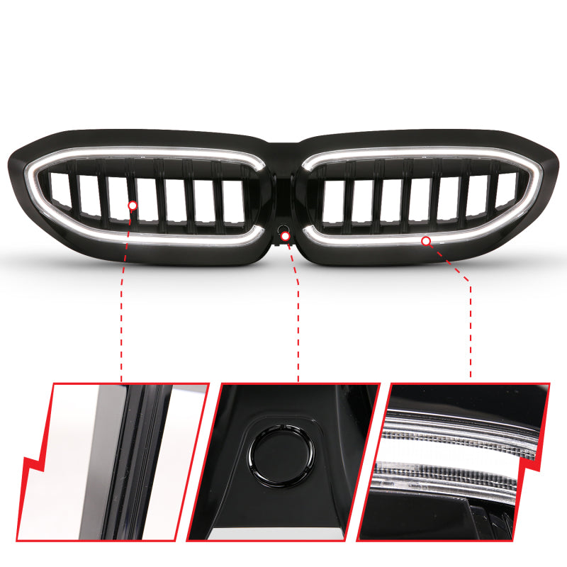 ANZO 19-22 BMW 3 Series Black Housing Full LED Front Grille w/ Initiation & Running Light 901027