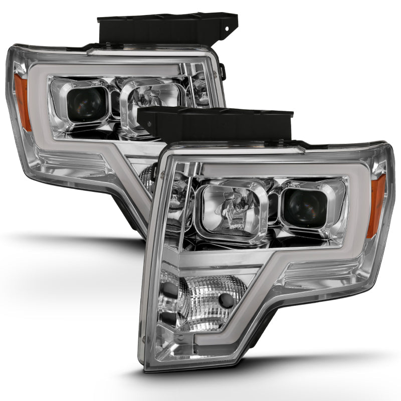 ANZO 2009-2014 Ford F-150 Projector Headlight Plank Style Chrome Amber 111444