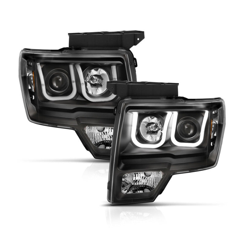 Anzo Ford F-150 09-14 Projector Switchback Headlights U-Bar Black W/ Amber