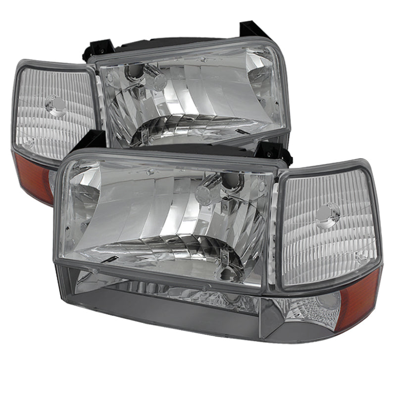 FR SPORT SPYDER Xtune Ford F150/Bronco 92-96 Headlights w/Corner Bumper 6pcs Amber- Chrome...