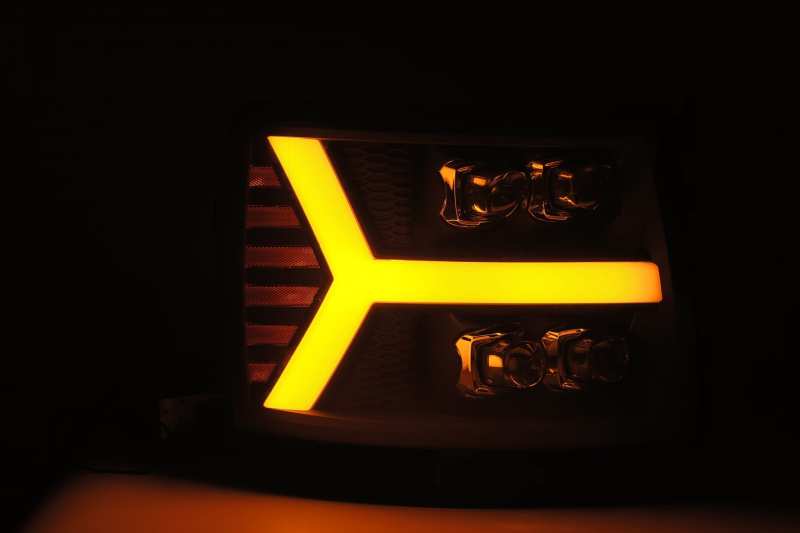 FR SPORT AlphaRex 07-13 Chevy 1500HD NOVA LED Proj Headlights Plank Style Matte Blk w/Activ...