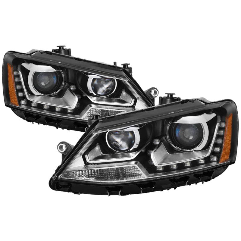 SPYDER xTune Volkswagen Jetta 11-14 Halogen Model Only DRL Projector Headlights - Black PRO-JH-VJ11-DRL-BK 9036675