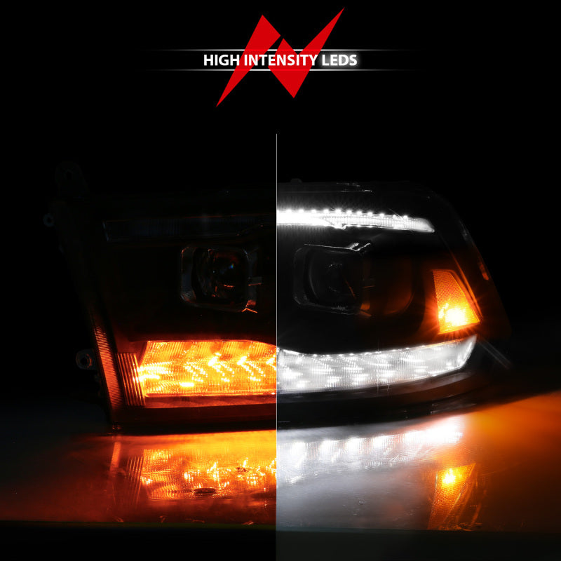 ANZO 09-19 Dodge RAM 1500 / 10-18 2500/3500 LED Proj Headlights SeqSig Black - Pair 111626A