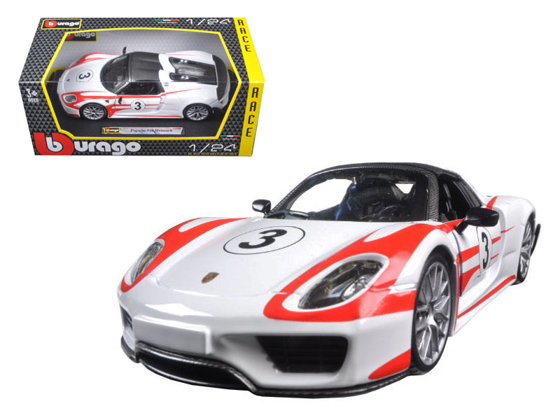 Rapid Vehicles Porsche 918 Spyder Weissach #3 White 1/24 Diecast Model Car by Bburago  free...