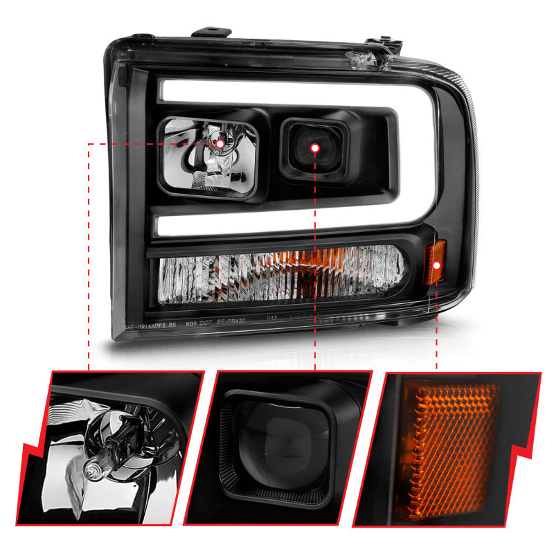 FR SPORT ANZO 99-04 Ford F250/F350/F450/Excursion (excl 99) Projector Headlights - w/ Light Bar...