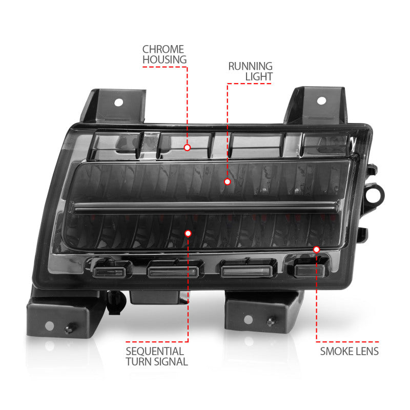 FR SPORT ANZO 2018-2021 Jeep Wrangler LED Side Markers Chrome Housing Smoke Lens w/ Seq. Signal...