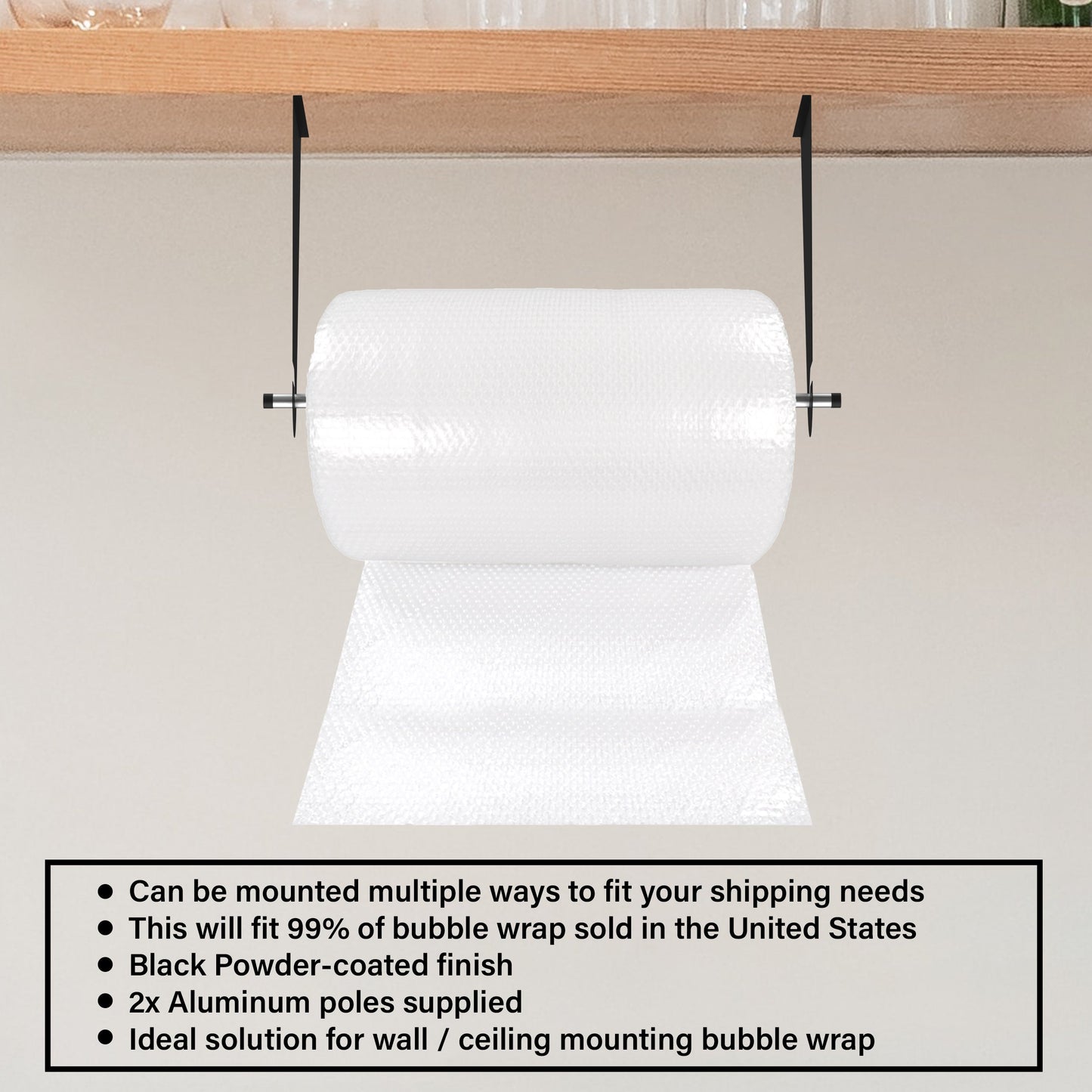 Wall/Ceiling Mount Dispenser Holder Brackets for Bubble Wrap Foam Rolls Packing