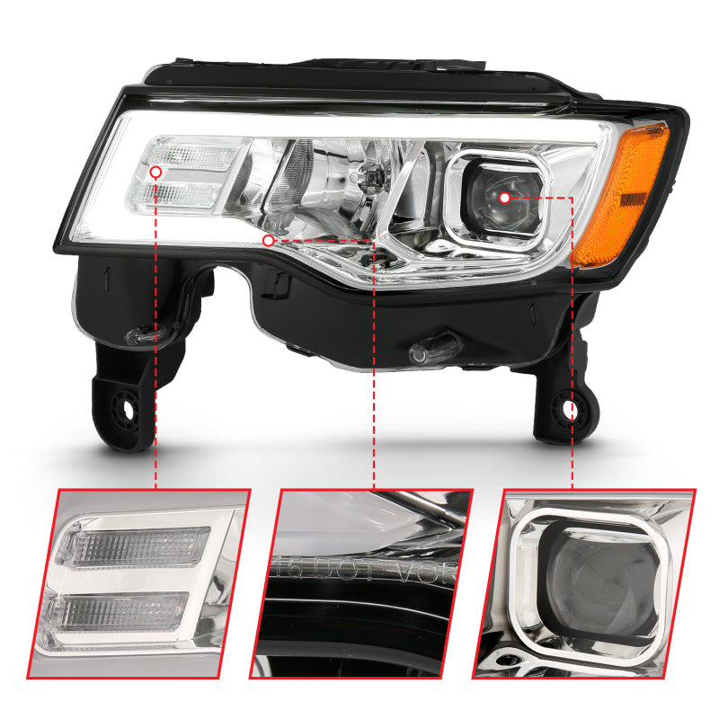 ANZO 2017-2018 Jeep Grand Cherokee Projector Headlights w/ Plank Style Switchback - Chrome w/ Amber 111419