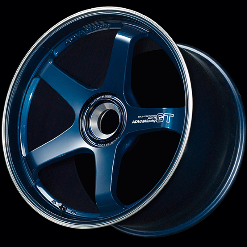 Advan GT for Porsche 21x9.5 / +59 Offset / 5x130 / 71.8mm Bore / Racing Titanium Blue and Ring YAQ1J59PDP