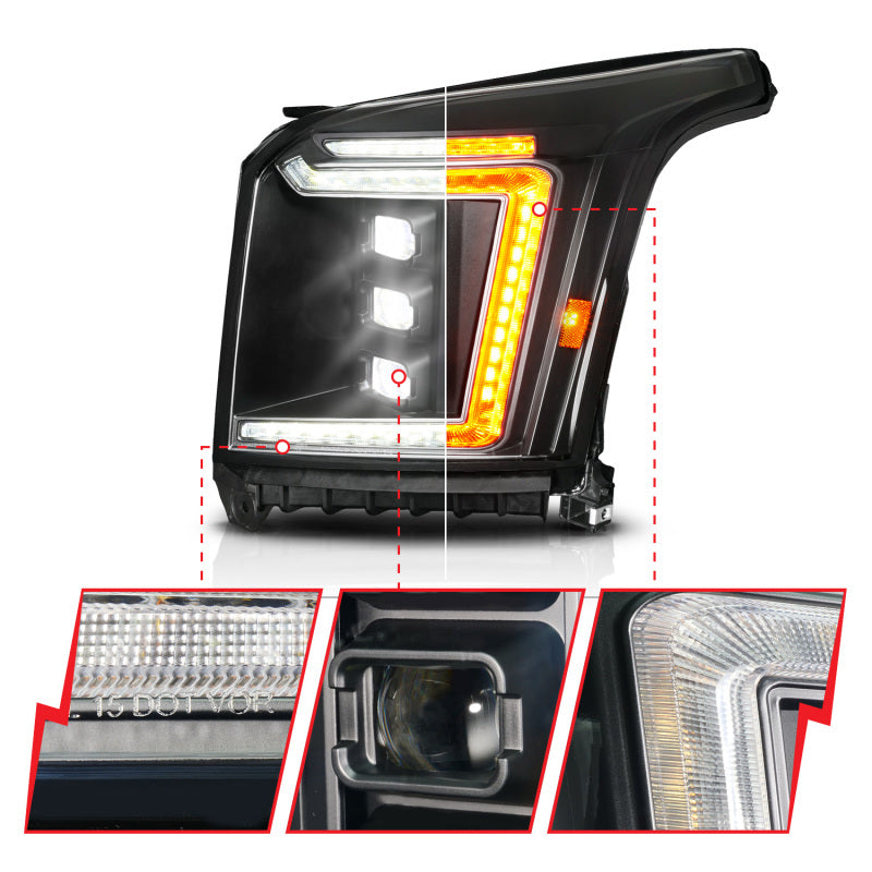 ANZO 15-20 GMC Yukon (Incl XL - Factory Halogen Models) Full LED Proj Headlights Black - Pass. Side 111635X-R