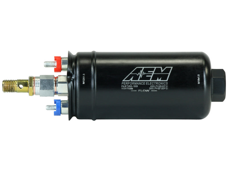 797 Performance, LLC AEM 400LPH High Pressure Inline Fuel Pump - M18x1.5 Female Inlet to M12x1.5...