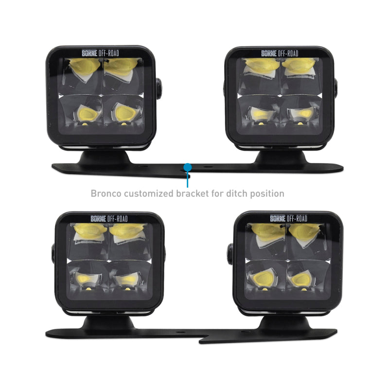 Borne Off-Road 21+ Bronco Light Pods 4pc Ditch 3x3 Spot BNLT-BR-21-DT4S