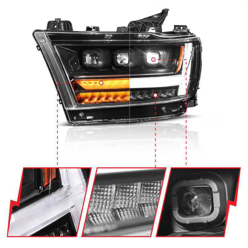 ANZO 19-24 RAM 1500 (New Body/OE Halogen) Full LED Proj Headlights DRL/SeqSig Black - Driver Side 111628A-L
