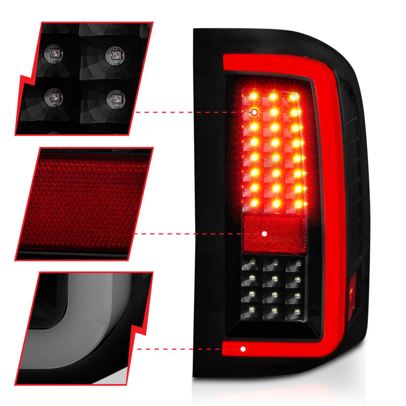 ANZO 2007-2013 Chevrolet Silverado1500/ 2500/ 3500 LED Tail Lights w/ Light Bar Black Housing Smoke 311381