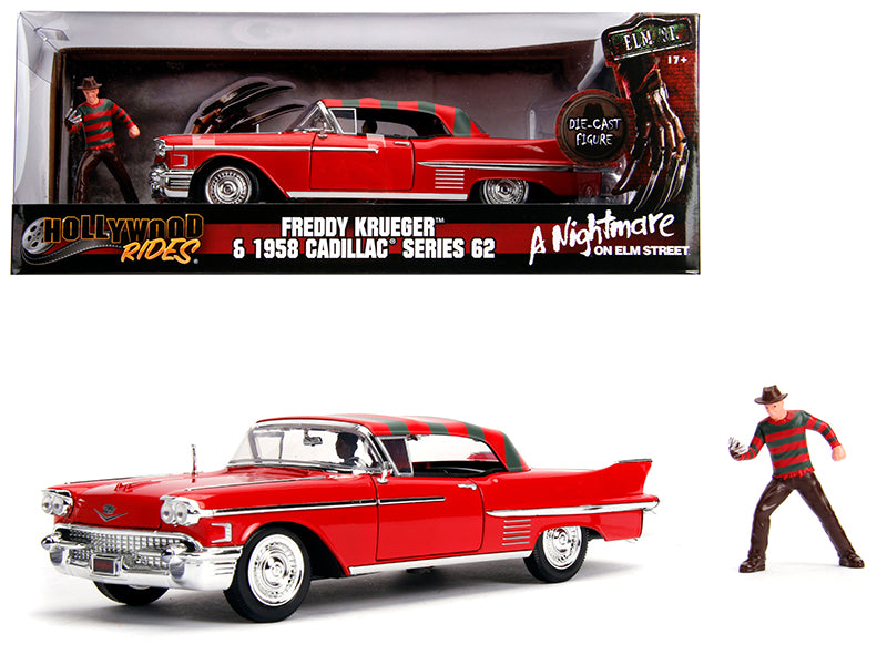 Rapid Vehicles 1958 Cadillac Series 62 Red with Freddy Krueger Diecast Figurine "A Nightmare on...