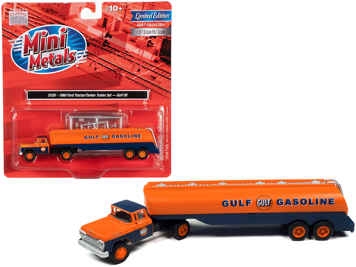 Rapid Vehicles 1960 Ford Tanker Truck Orange and Blue "Gulf Oil" 1/87 (HO) Scale Model by Classic...