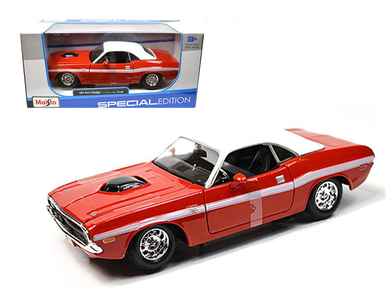 Rapid Vehicles 1970 Dodge Challenger R/T Coupe Red with White Top and White Stripes 1/24 Diecast...