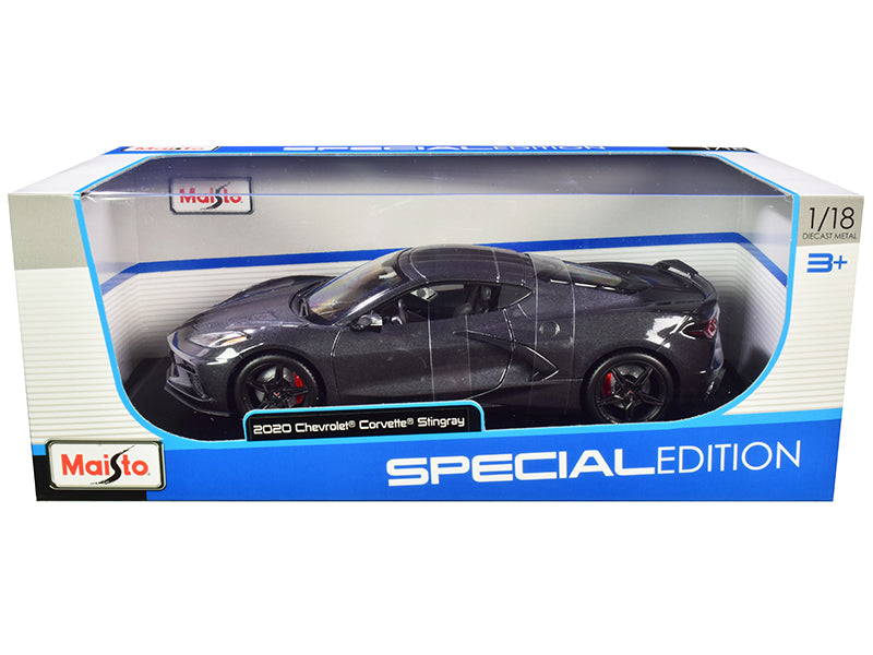 Rapid Vehicles 2020 Chevrolet Corvette Stingray C8 Dark Gray Metallic with Racing Stripes 1/18...