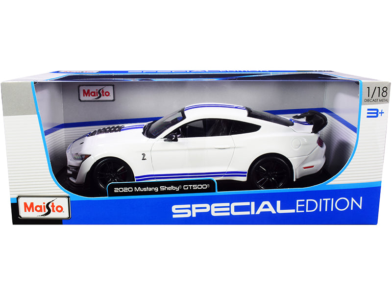 Rapid Vehicles 2020 Ford Mustang Shelby GT500 White with Blue Stripes "Special Edition" 1/18...