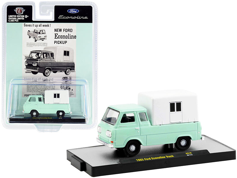 Rapid Vehicles 1965 Ford Econoline Pickup Truck with Camper Shell Mint Green and White Limited...