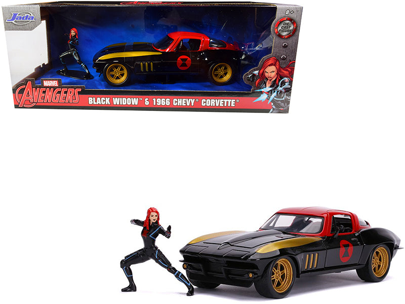 Rapid Vehicles 1966 Chevrolet Corvette with Black Widow Diecast Figurine "Avengers" "Marvel"...