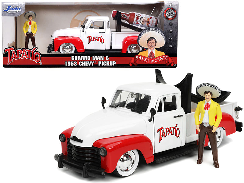 Rapid Vehicles 1953 Chevrolet Pickup Truck White and Red with Charro Man Diecast Figurine...