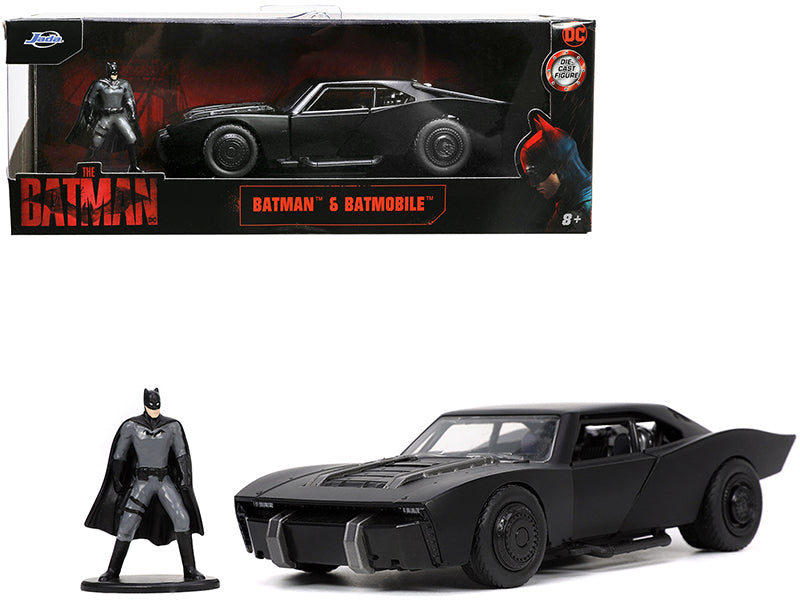 Rapid Vehicles Batmobile Matt Black with Batman Diecast Figurine "The Batman" (2022) Movie "DC...