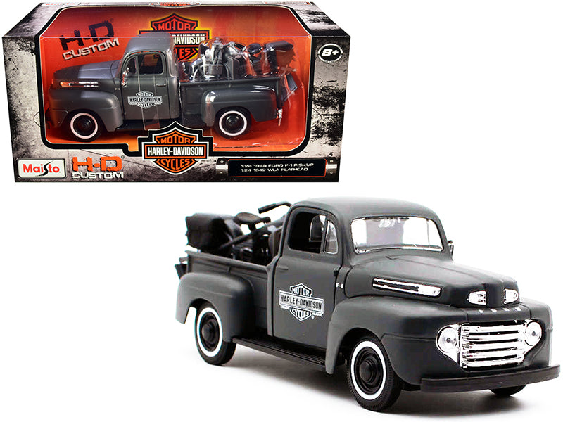 Rapid Vehicles 1948 Ford F-1 Pickup Truck and 1942 Harley-Davidson WLA Flathead Motorcycle Matt...