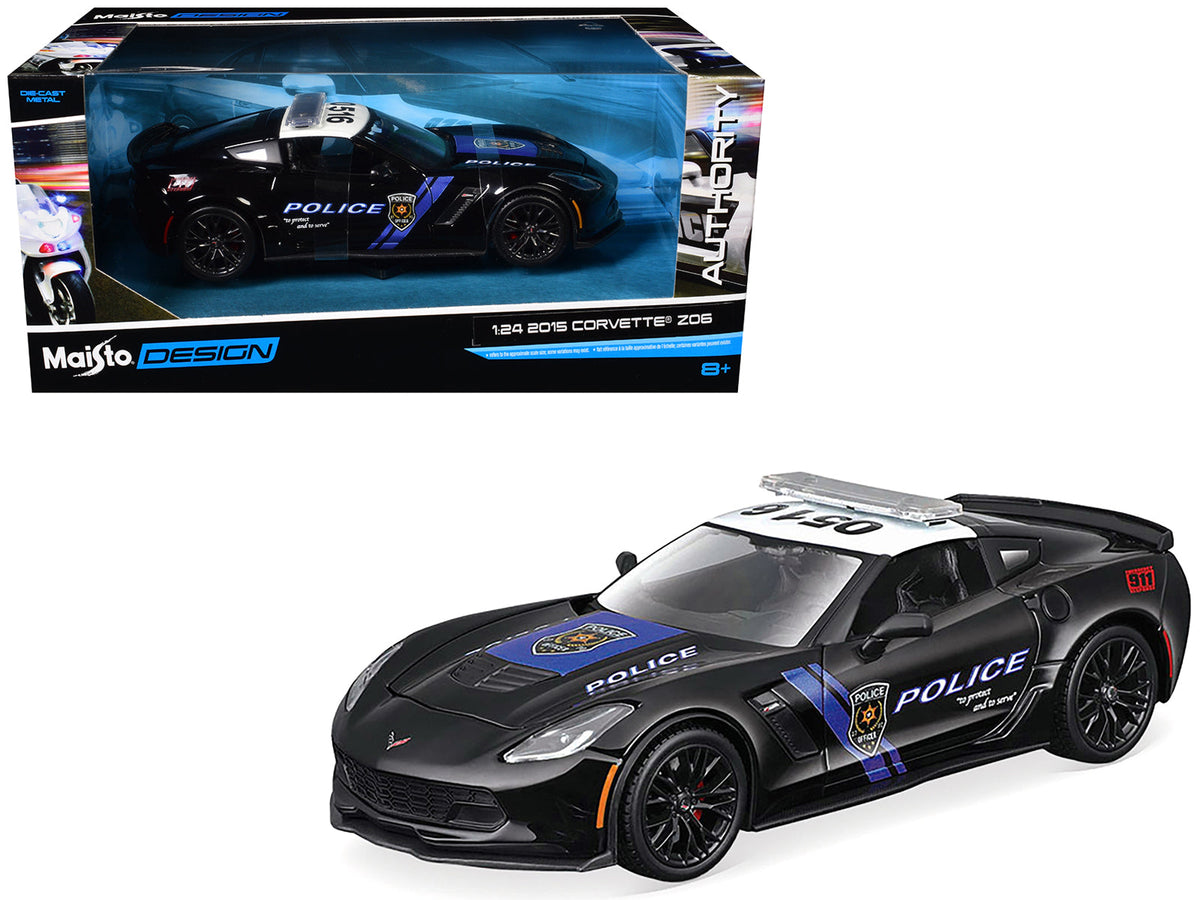 Rapid Vehicles 2015 Chevrolet Corvette Z06 "Police" Black with Blue Stripes and White Top "Maisto...