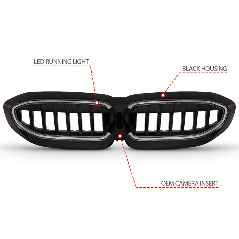 ANZO 19-22 BMW 3 Series Black Housing Full LED Front Grille w/ Initiation & Running Light 901027