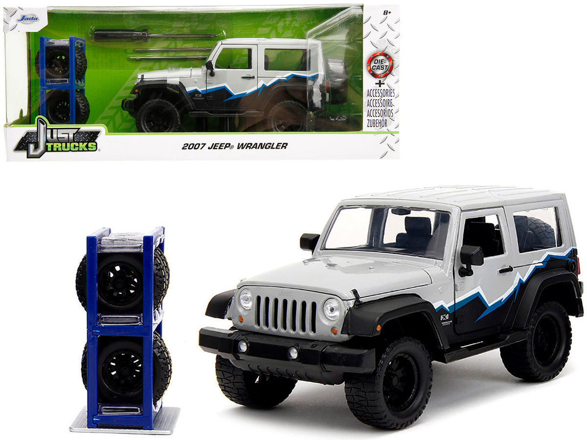 Rapid Vehicles 2007 Jeep Wrangler Gray and Black with Blue and White Stripes with Extra Wheels...