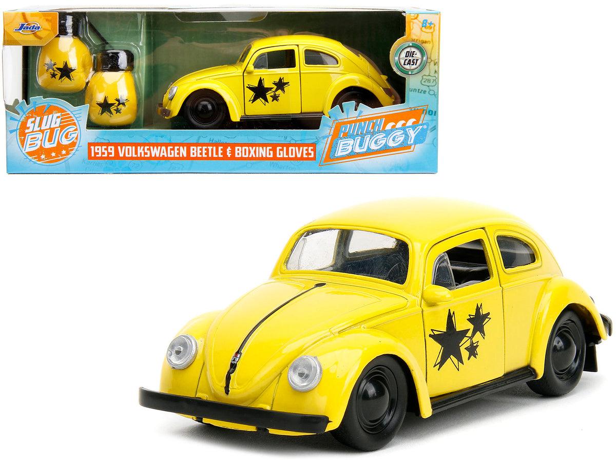 Rapid Vehicles 1959 Volkswagen Beetle Yellow with Black Graphics and Boxing Gloves Accessory...