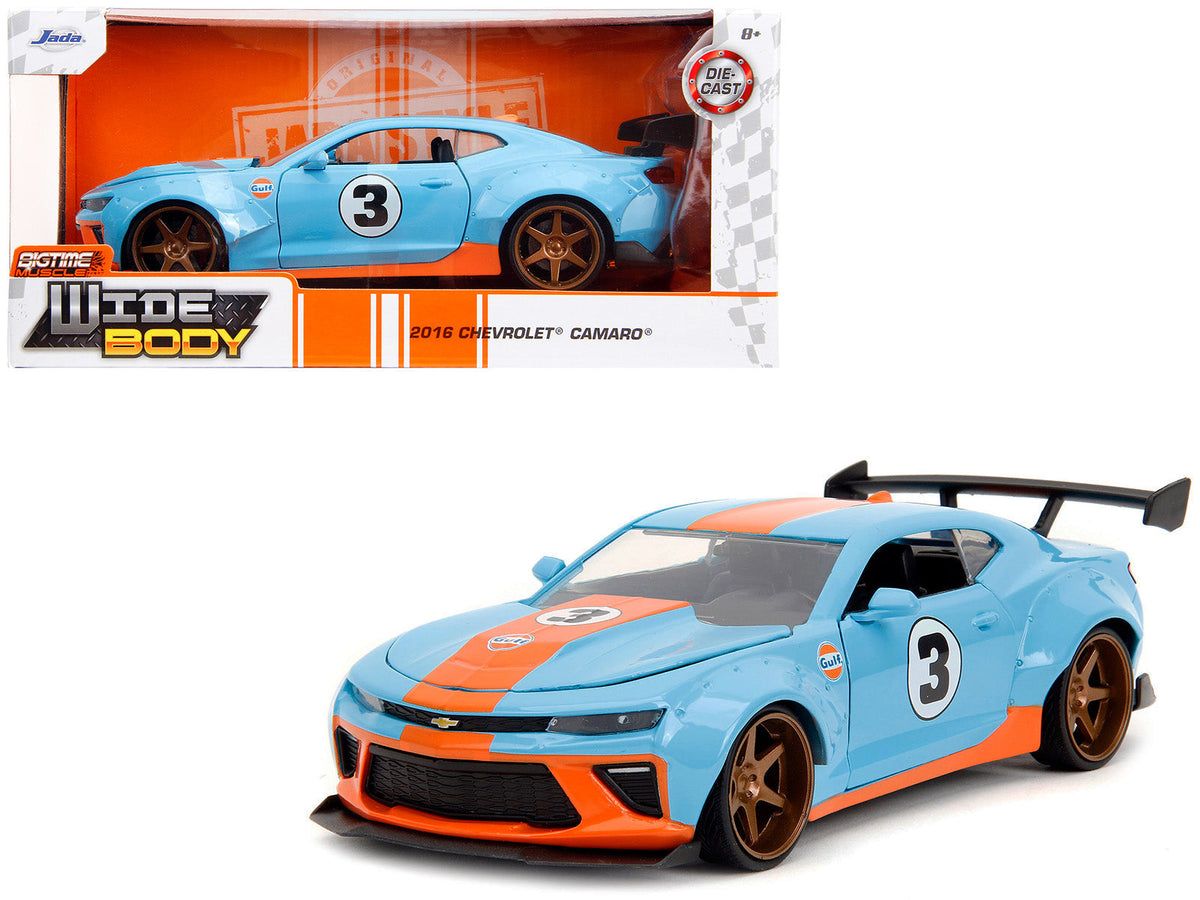 Rapid Vehicles 2016 Chevrolet Camaro Widebody #3 Light Blue with Orange Stripes "Gulf Oil" "Wide...