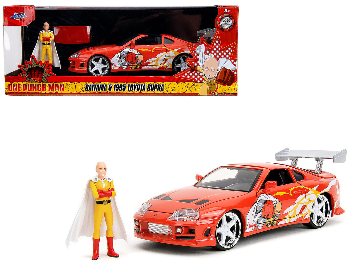 Rapid Vehicles 1995 Toyota Supra Red with Graphics and Saitama Diecast Figure "One Punch Man"...