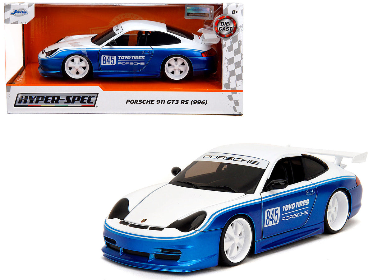 Rapid Vehicles Porsche 911 GT3 RS (996) #845 White and Blue Metallic "Toyo Tires" "Hyper-Spec"...
