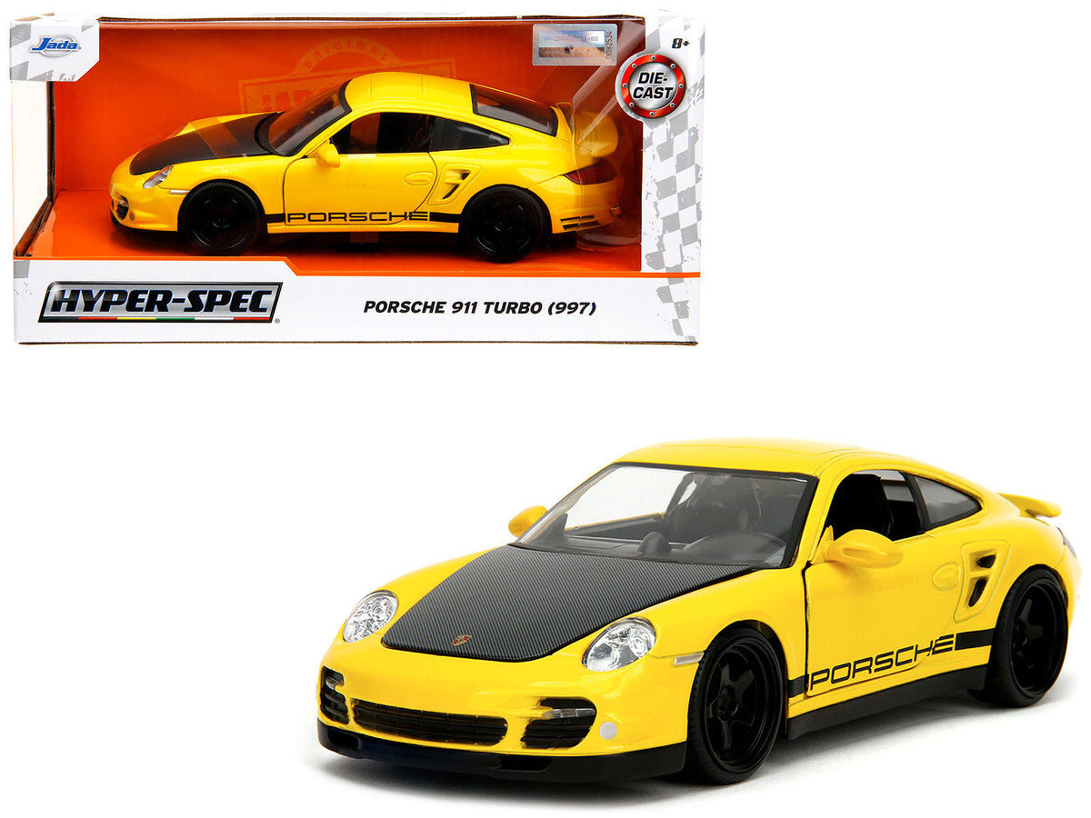 Rapid Vehicles Porsche 911 Turbo (997) Yellow with Carbon Hood "Hyper-Spec" Series 1/24 Diecast...