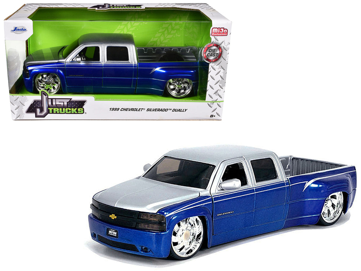 Rapid Vehicles 1999 Chevrolet Silverado Dually Pickup Truck Blue Metallic and Silver with Custom...