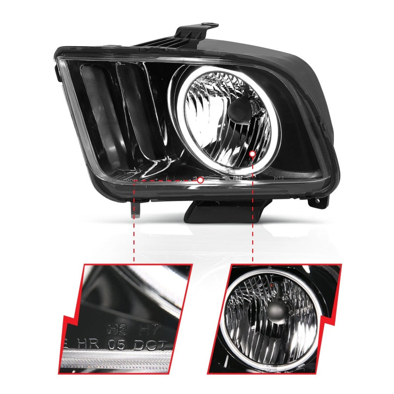 FR SPORT Anzo 2005-2009 Ford Mustang Crystal Headlights w/ Halo Black (CCFL) - View 5